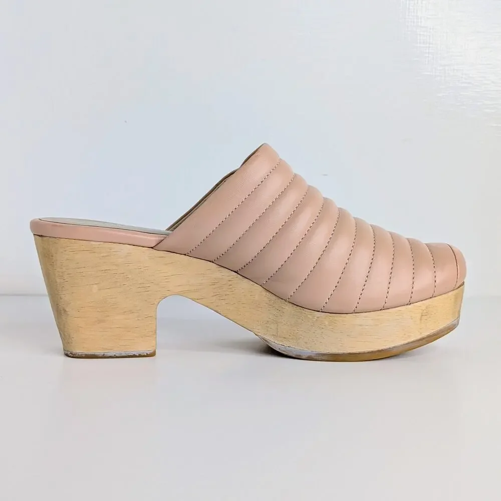 Beklina Ribbed Clogs 8.5 Buff Pink Tan Leather Platform Wood Clog Slip On US - Picture 7 of 16